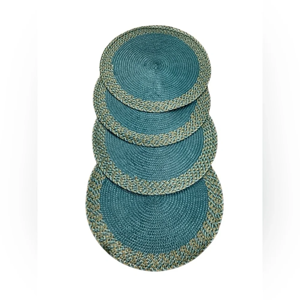 Elegant Teal and Beige Woven Placemats 15